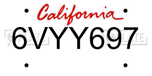 6VYY697 California License Plate