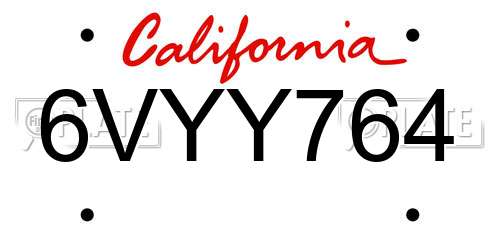 6VYY764 California License Plate