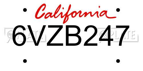 6VZB247 California License Plate