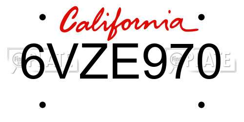 6VZE970 California License Plate