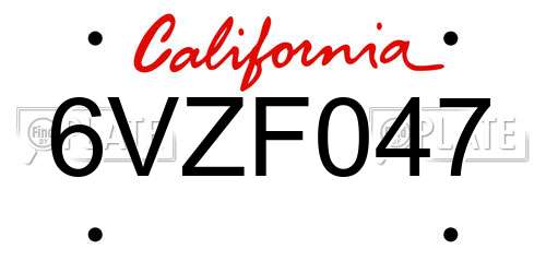 6VZF047 California License Plate