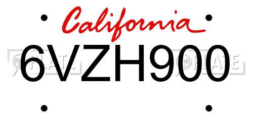 6VZH900 California License Plate