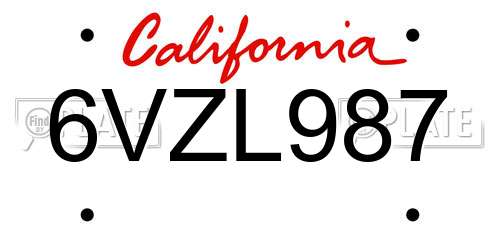 6VZL987 California License Plate
