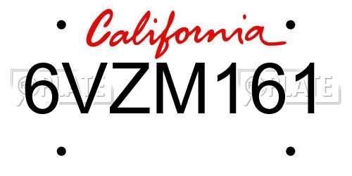 6VZM161 California License Plate