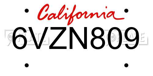 6VZN809 California License Plate