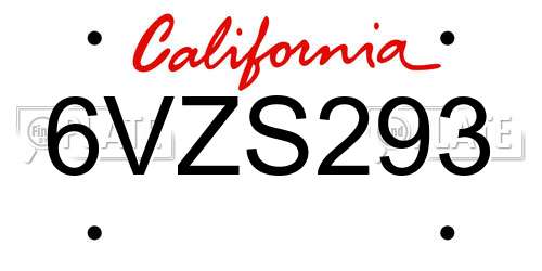 6VZS293 California License Plate