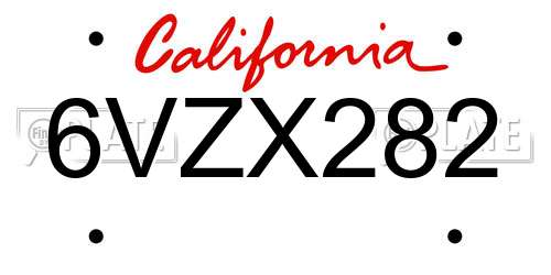 6VZX282 California License Plate