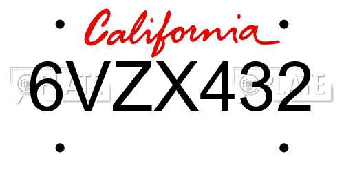 6VZX432 California License Plate