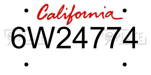 6W24774 California License Plate