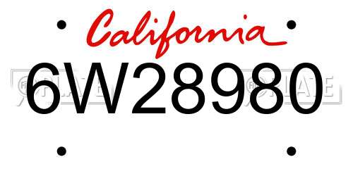 6W28980 California License Plate