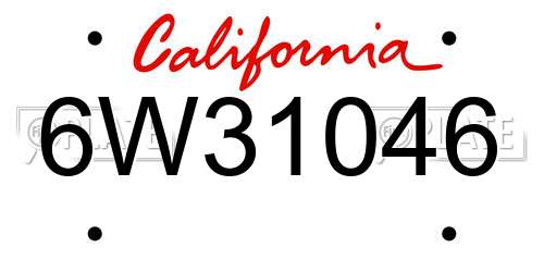 6W31046 California License Plate