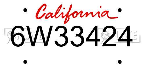 6W33424 California License Plate
