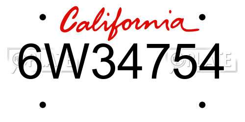 6W34754 California License Plate