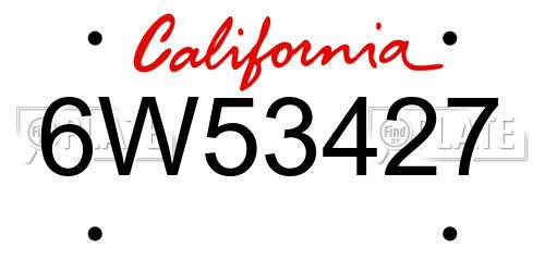 6W53427 California License Plate