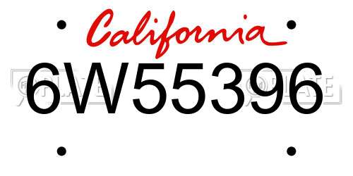 6W55396 California License Plate