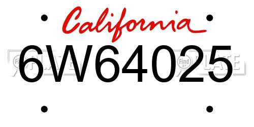 6W64025 California License Plate