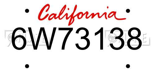 6W73138 California License Plate