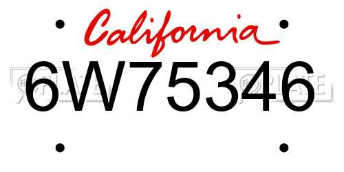 6W75346 California License Plate