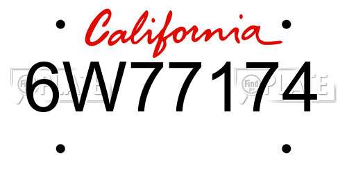 6W77174 California License Plate
