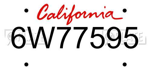6W77595 California License Plate