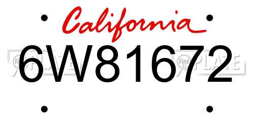 6W81672 California License Plate