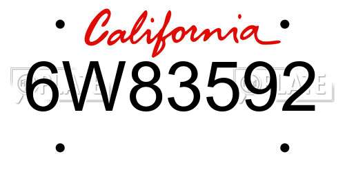 6W83592 California License Plate