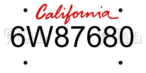 6W87680 California License Plate