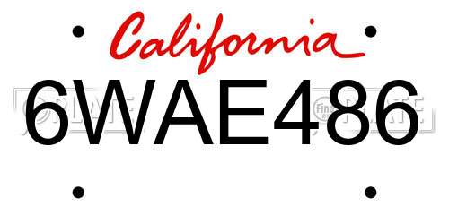 6WAE486 California License Plate