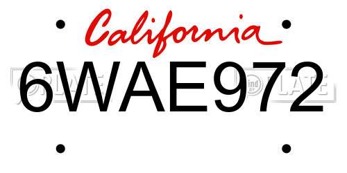 6WAE972 California License Plate