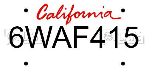 6WAF415 California License Plate