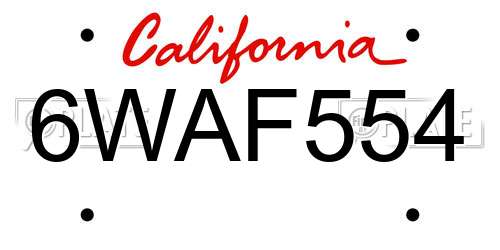 6WAF554 California License Plate