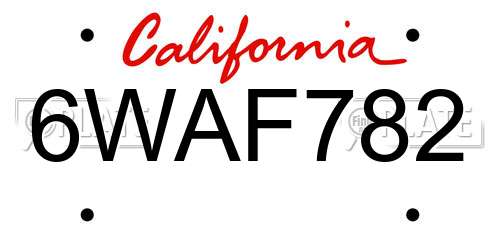 6WAF782 California License Plate