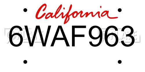 6WAF963 California License Plate