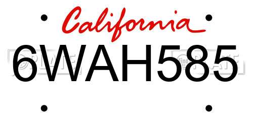 6WAH585 California License Plate