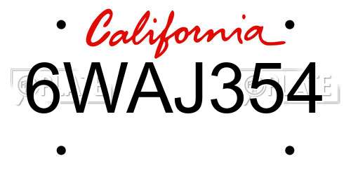 6WAJ354 California License Plate