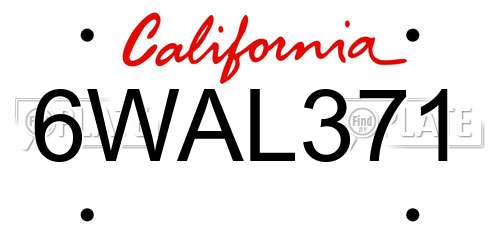 6WAL371 California License Plate