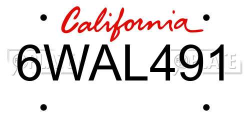 6WAL491 California License Plate
