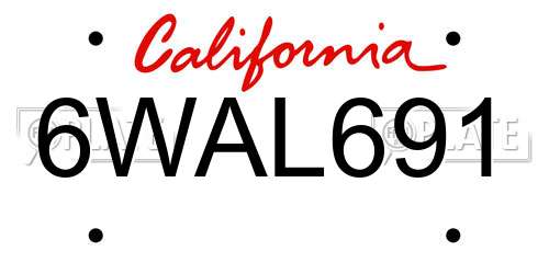 6WAL691 California License Plate