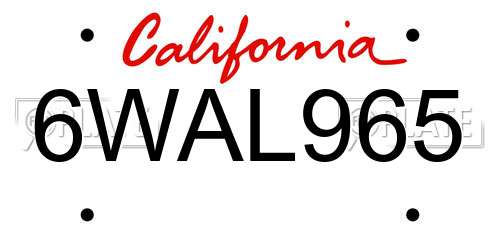 6WAL965 California License Plate