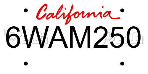 6WAM250 California License Plate