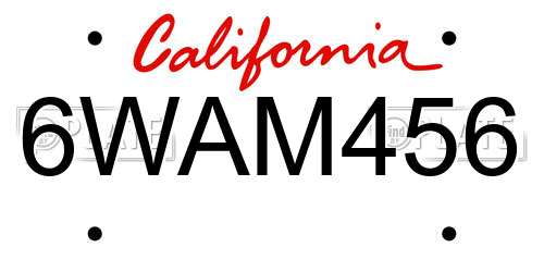 6WAM456 California License Plate