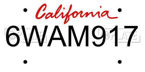 6WAM917 California License Plate