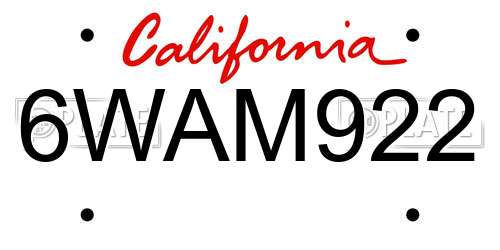 6WAM922 California License Plate