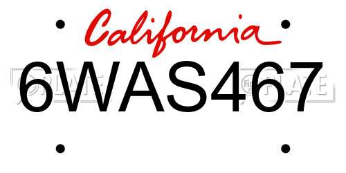 6WAS467 California License Plate