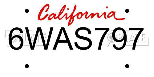 6WAS797 California License Plate