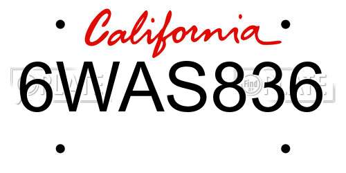 6WAS836 California License Plate