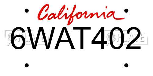 6WAT402 California License Plate