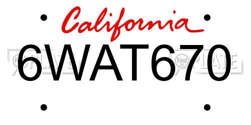 6WAT670 California License Plate