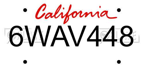 6WAV448 California License Plate