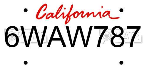 6WAW787 California License Plate